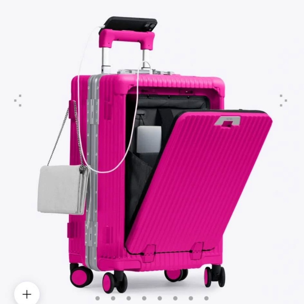 Hot Pink Nobl Carry-on Suitcase with Silver Accents